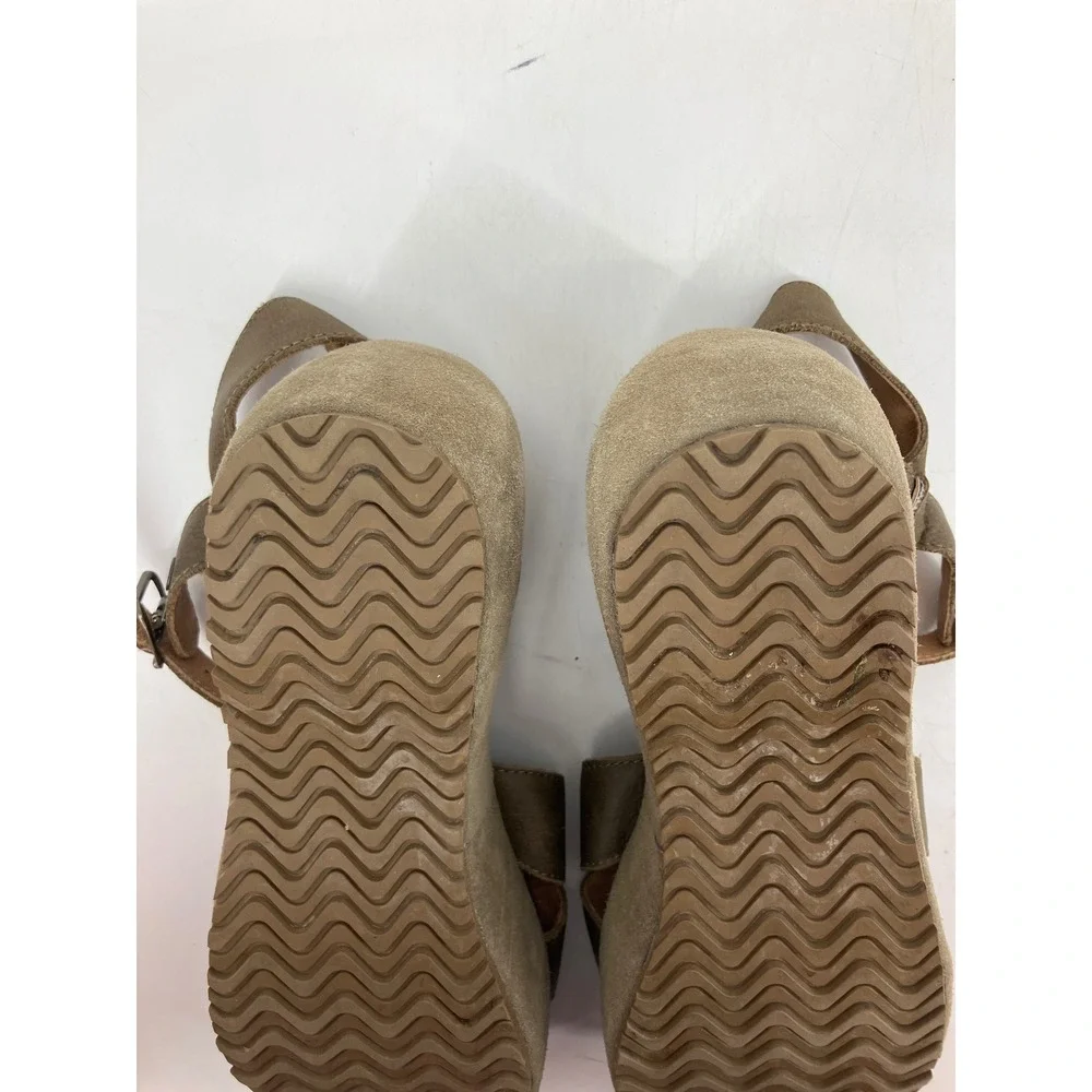 Gee Wawa Platform Wedge Sandals Womens 8.5 Olive Brown Leather Suede